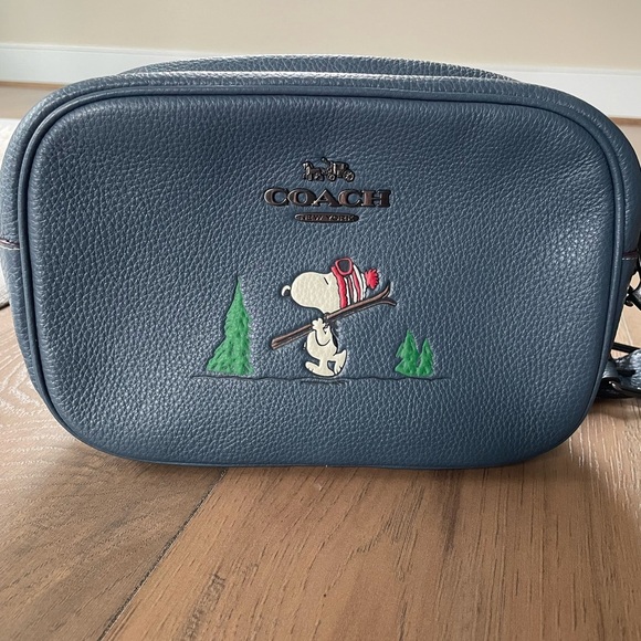 Coach X Peanuts Jaime Camera Bag with Snoopy Ski Motif, Blue Pebbled Leather - Picture 2 of 13